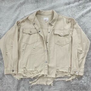 Gianni Bini Tan Jean Jacket Distressed Oversized